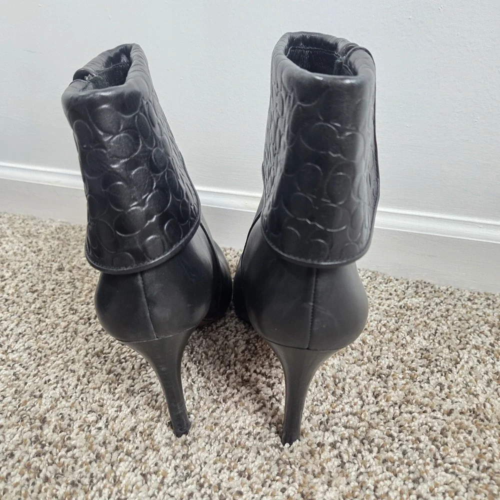 Coach Black Fold over High Heel Boots‎ Embossed Womens Size 11M